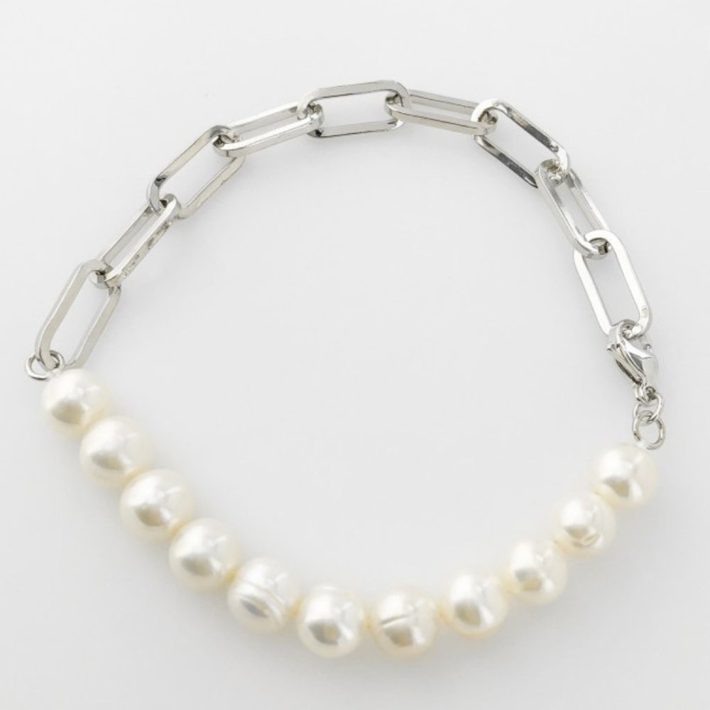 NEW 18K Gold Paperclip Freshwater Pearls Bracelet - Picture 2 of 5